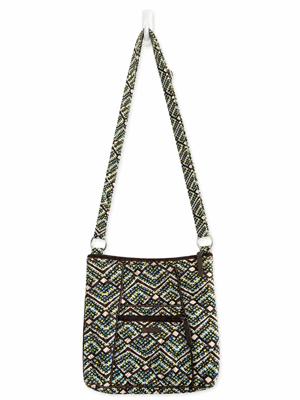 Vera Bradley Hipster Quilted Crossbody Bag in Brown/Cream/Blue/Green